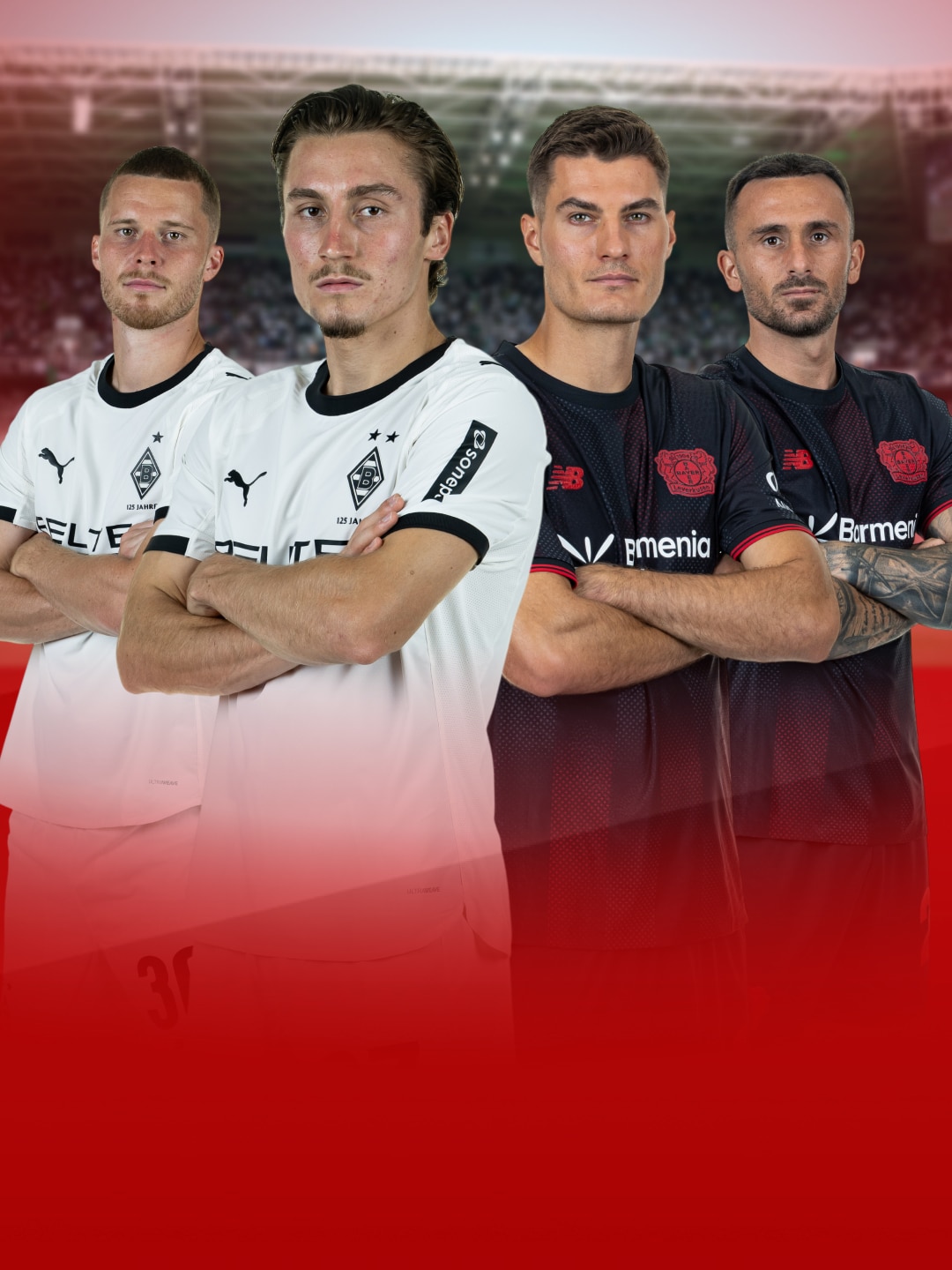 Jeweils zwei Spieler vom Borussia M’Gladbach und Bayer Leverkusen